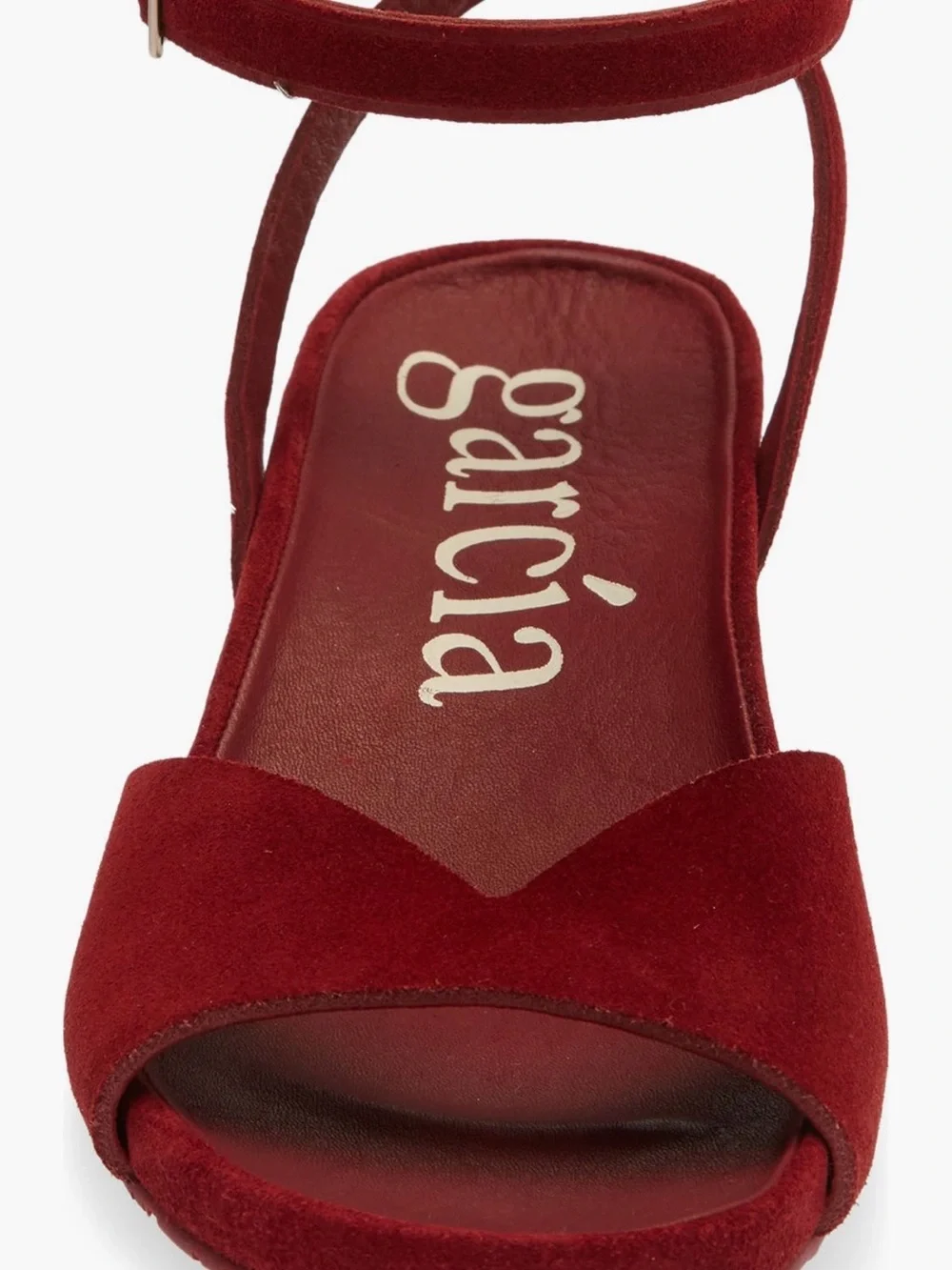 Pedro Garcia Red Suede Low Wedge Sandals with Ankle Strap
